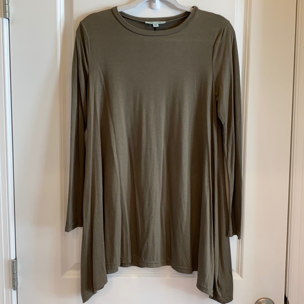 She + Sky Olive Shark Bite Hem Top